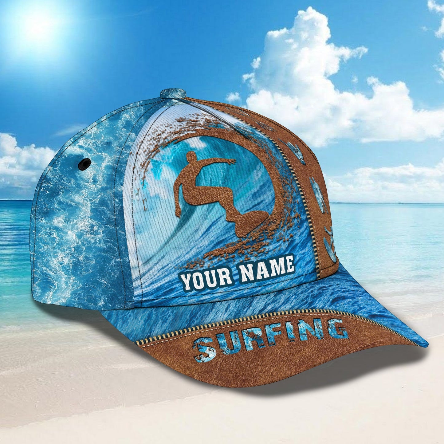 3D Classic Cap Surfing Personalized Name Cap Lasfour CA0894
