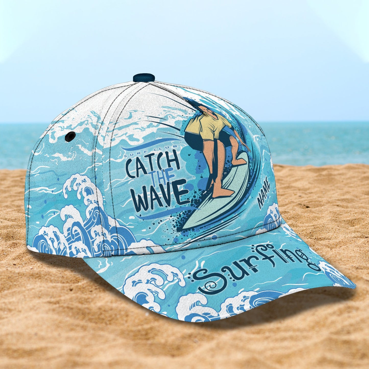 3D Classic Cap Surfing Personalized Name Cap Lasfour CA1030