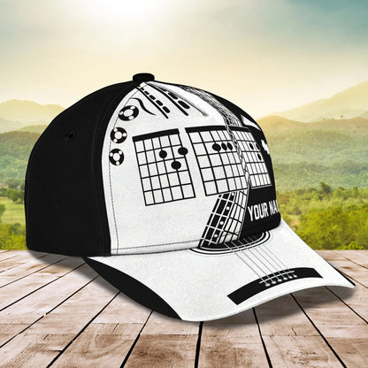White And Black Guitar Cap Hat For Man, Gift To Guitar Man, Guitar Lover 3D Full Print Cap Hat CO0423