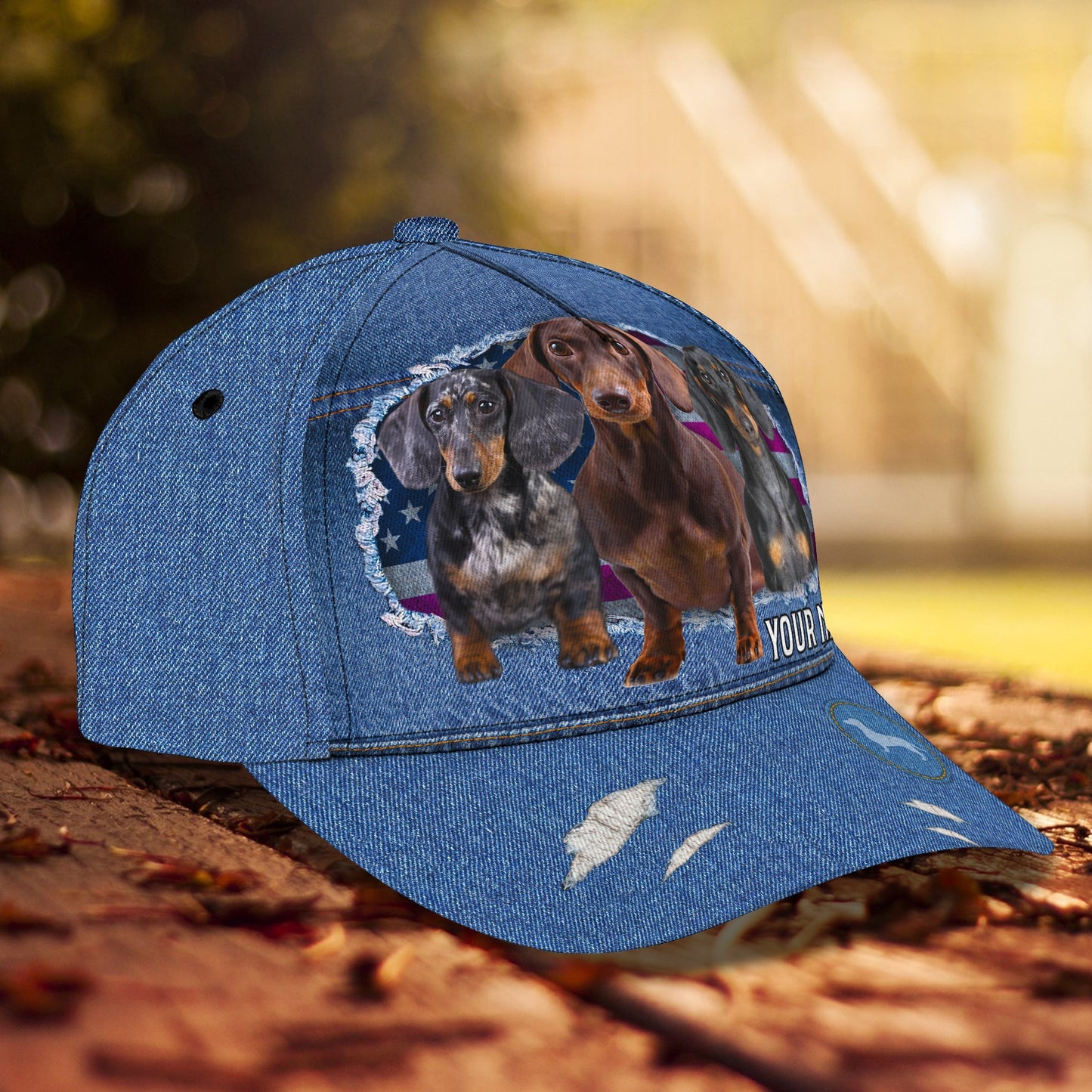 3D Classic Cap Dachshund Jean Personalized Name Cap Lasfour CA0859
