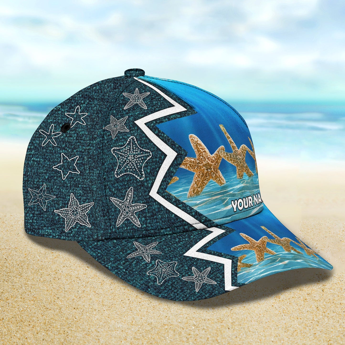 3D Classic Cap Starfish Personalized Name Cap Nama422 Lasfour CA1204