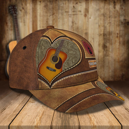 Baseball Guitar Cap Hat For Travel Summer, Guitar Cap Leather Brown Pattern, Best Gift To Guitarist CA2920