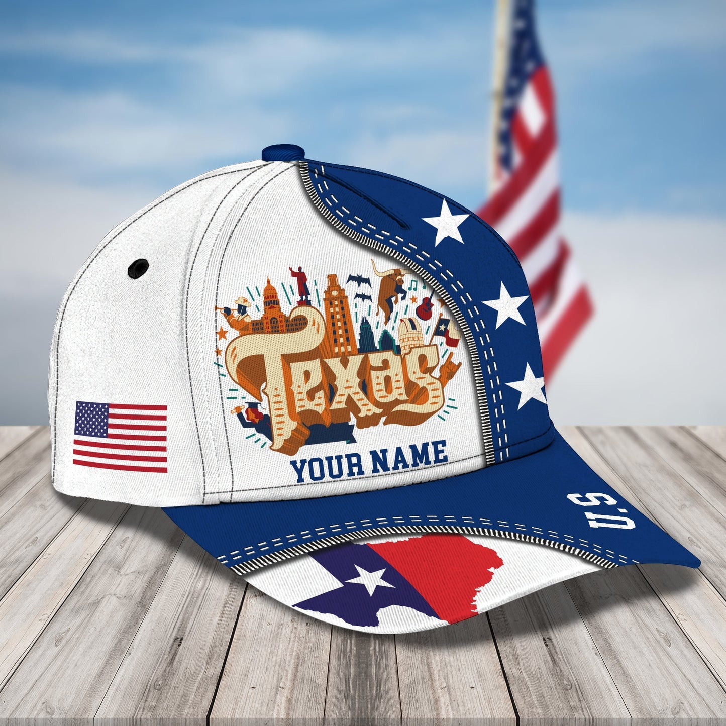 3D Classic Cap Texas World Personalized Name Cap Lasfour CA1472