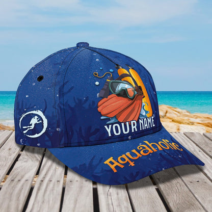 3D Classic Cap Scuba Diving Aquaholic Personalized Name Cap Lasfour CA2008