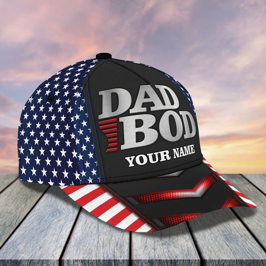 3D Classic Cap Dad Bod American Flag Personalized Name Cap Lasfour CA2150
