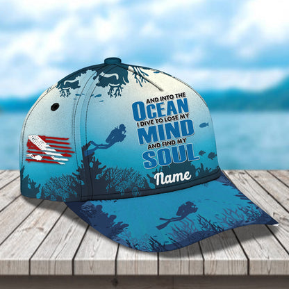 3D Classic Cap Into The Ocean Personalized Name Cap Lasfour CA0889