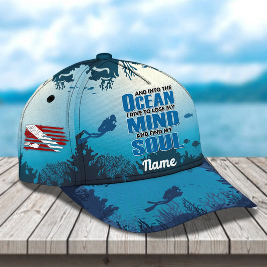 3D Classic Cap Into The Ocean Personalized Name Cap Lasfour CA0889