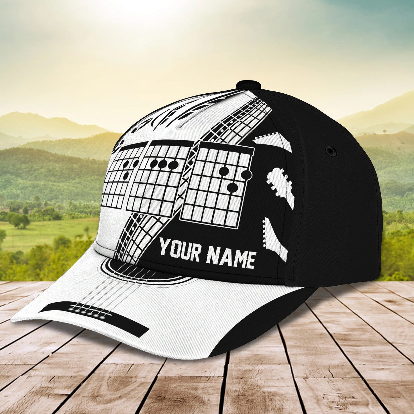 White And Black Guitar Cap Hat For Man, Gift To Guitar Man, Guitar Lover 3D Full Print Cap Hat CO0423