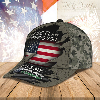 3D Classic Cap If The Flag Offends You, Kiss My Vetass Personalized Name Cap 50 Lasfour CA1258