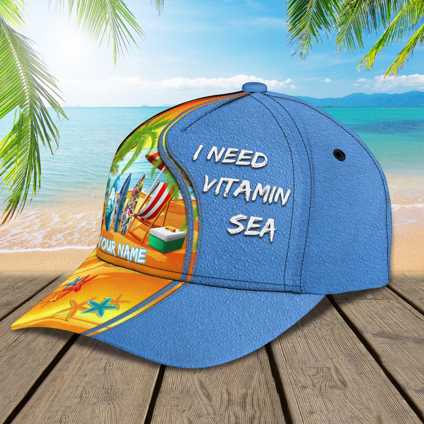 3D Classic Cap Love Beach 03 Personalized Name Cap Lasfour CA1392