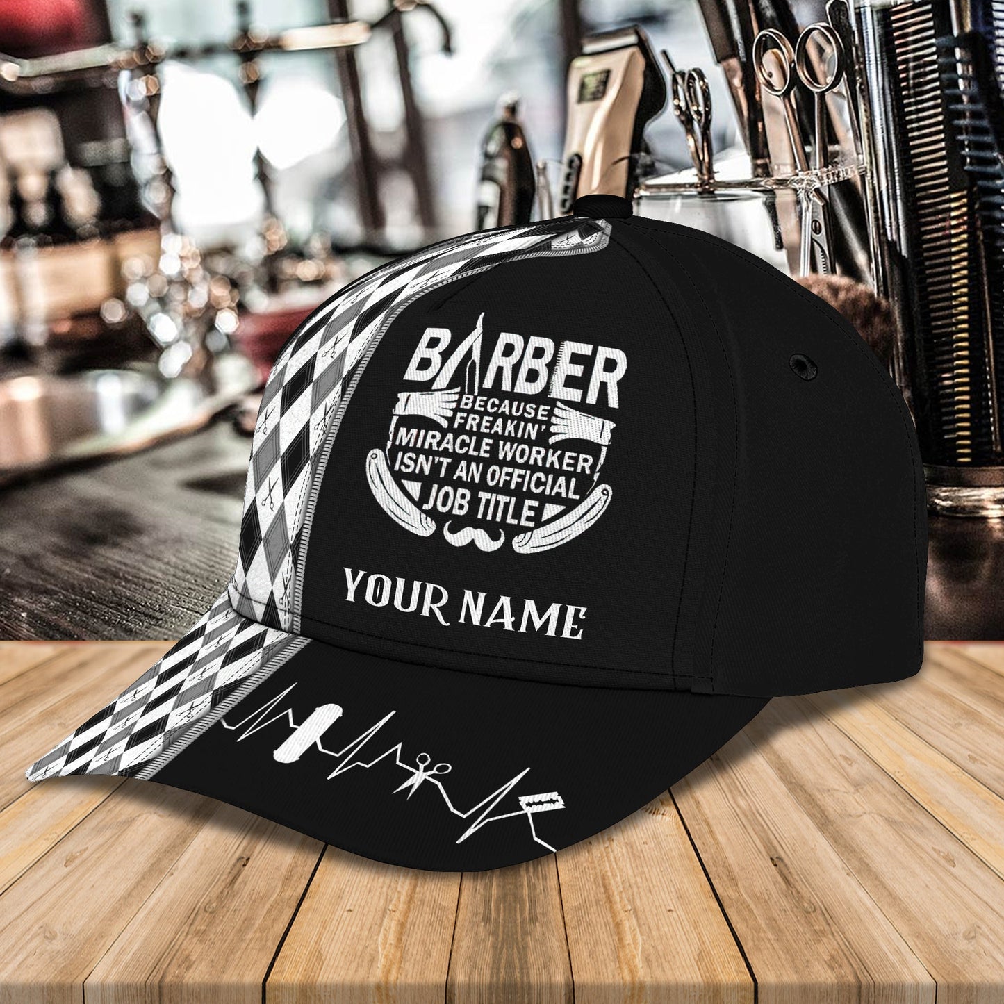 3D Classic Cap Barber Personalized Name Cap 63 Lasfour CA2213