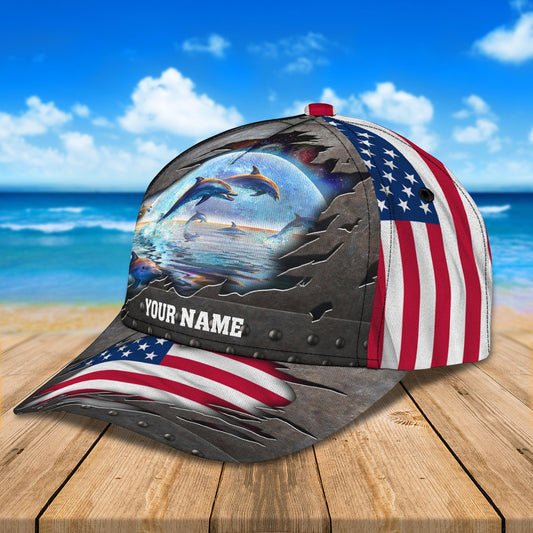 3D Classic Cap Dolphin Personalized Name Cap Lasfour CA2224