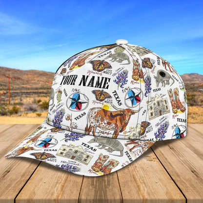 3D Classic Cap Texas Animal Personalized Name Cap Lasfour CA1473