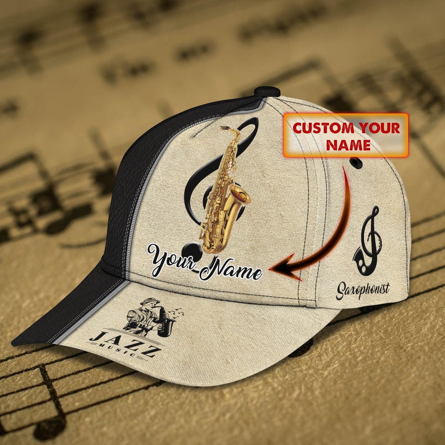 3D Classic Cap Saxophonist Personalized Name Cap Lasfour CA1203