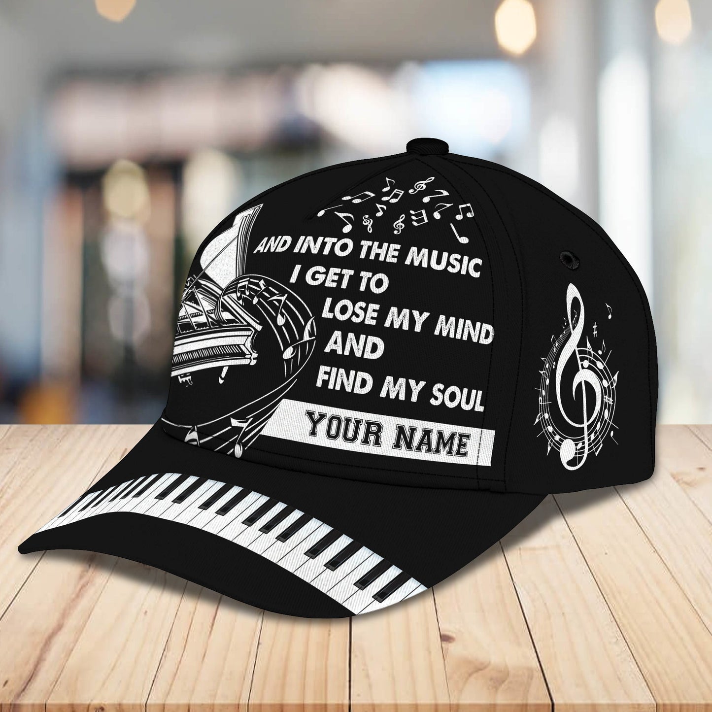 3D Classic Cap Piano Black Ver. Personalized Name Cap Lasfour CA1684