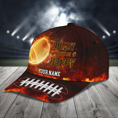3D Classic Cap Rugby Make Me Happy Personalized Name Cap Lasfour CA1720