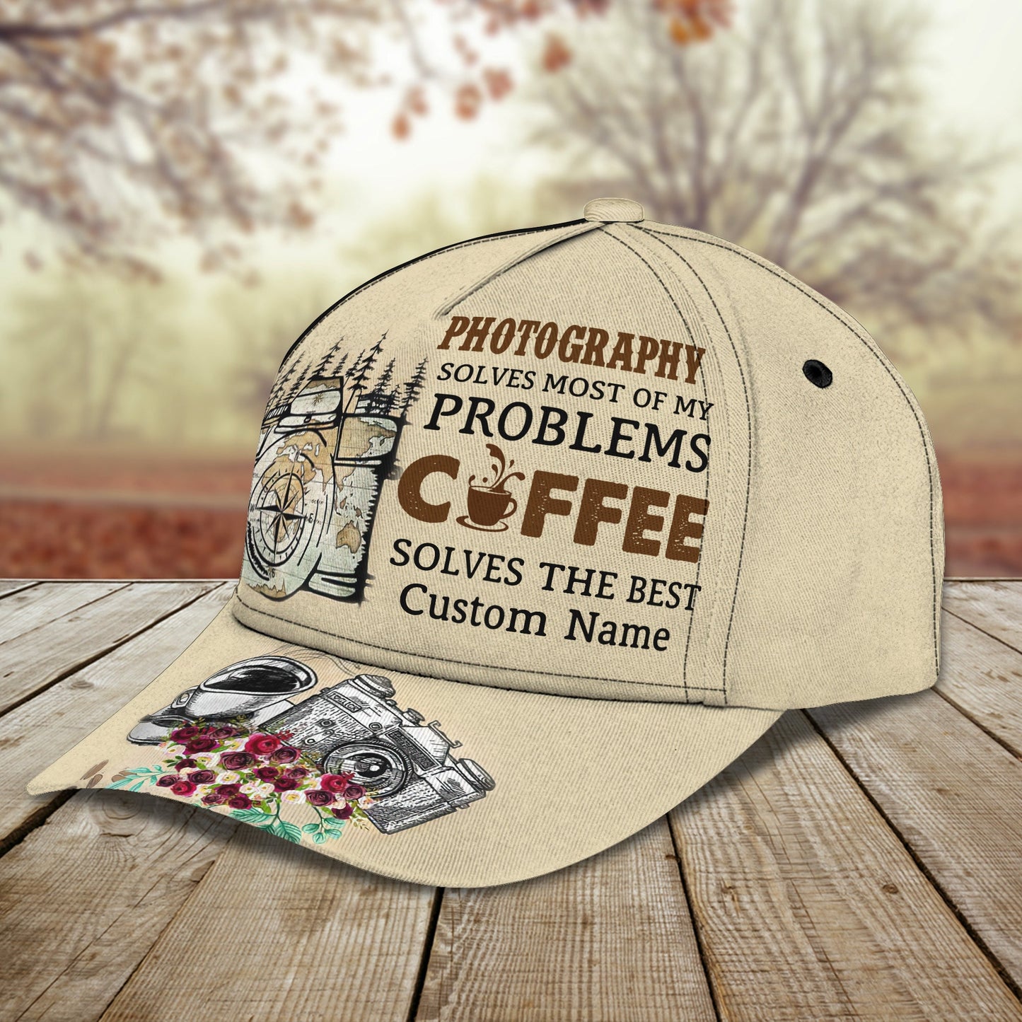 3D Classic Cap Photo And Coffee Personalized Name Cap Lasfour CA1380
