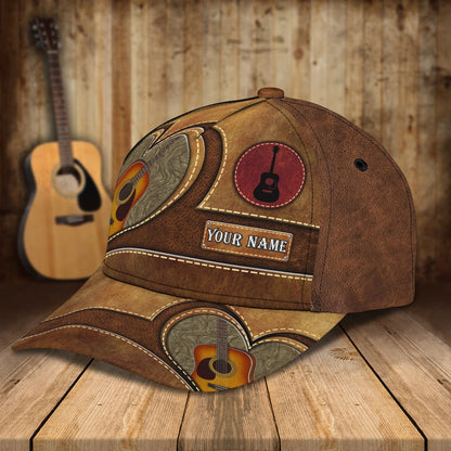 Baseball Guitar Cap Hat For Travel Summer, Guitar Cap Leather Brown Pattern, Best Gift To Guitarist CA2920