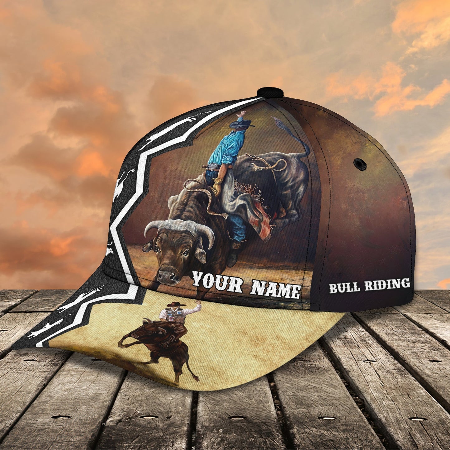 3D Classic Cap Bull Riding 01 Personalized Name Cap Lasfour CA1990