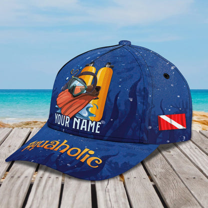 3D Classic Cap Scuba Diving Aquaholic Personalized Name Cap Lasfour CA2008