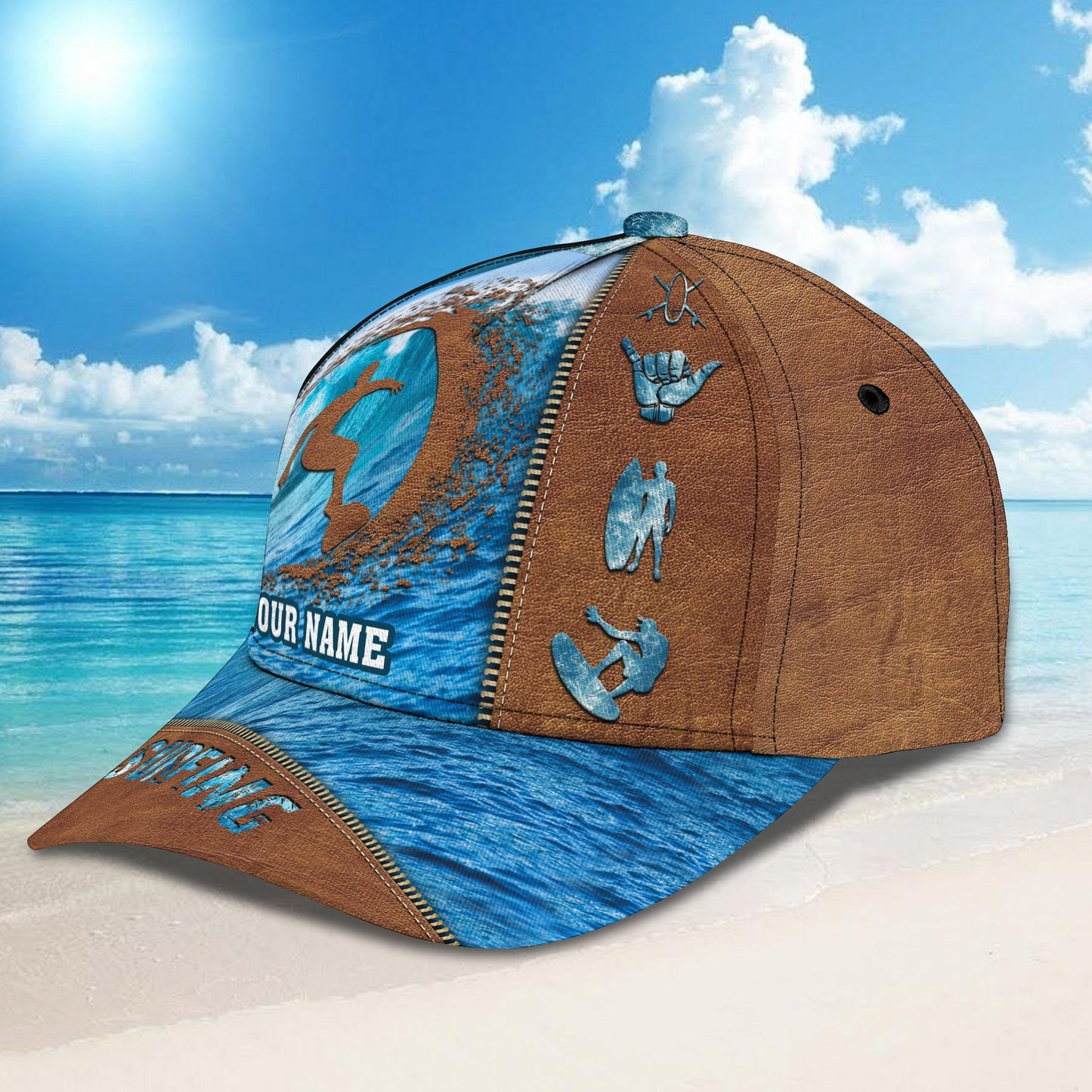 3D Classic Cap Surfing Personalized Name Cap Lasfour CA0894