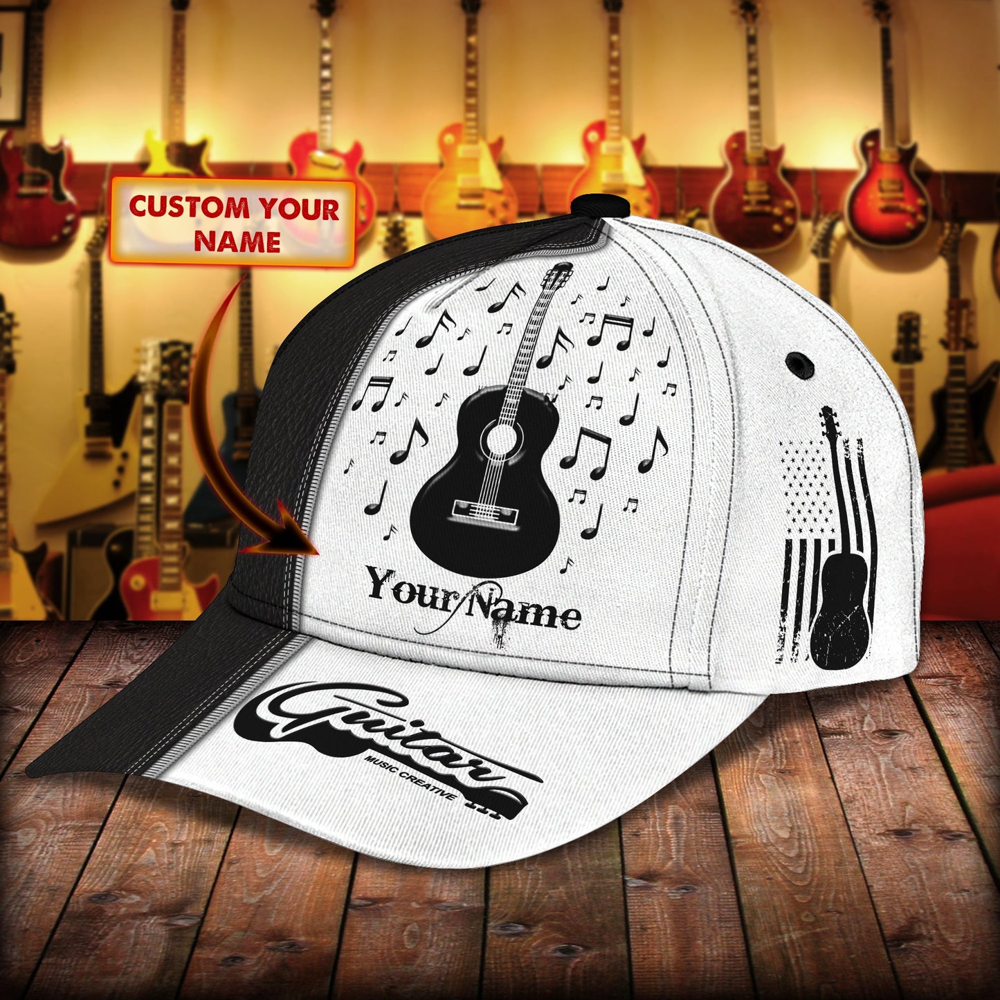 3D Classic Cap Guitar Cap3 Personalized Name Cap Lasfour CA1034