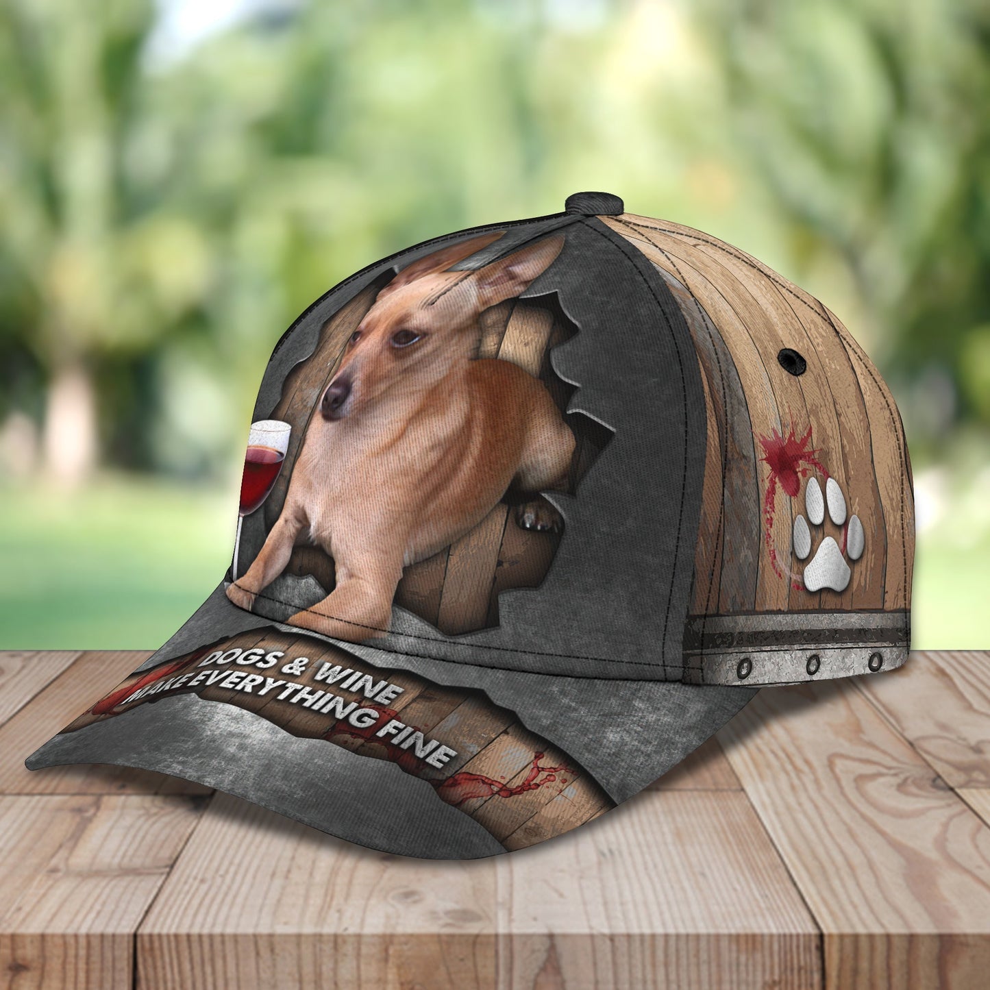3D Classic Cap Dog Wine Personalized Name Cap CA2158
