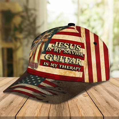 Jesus Is My Savivor Guitar Is My Therapy Personalized Name Cap For Guitar Man, Jesus Guitar Cap Hat CO0441