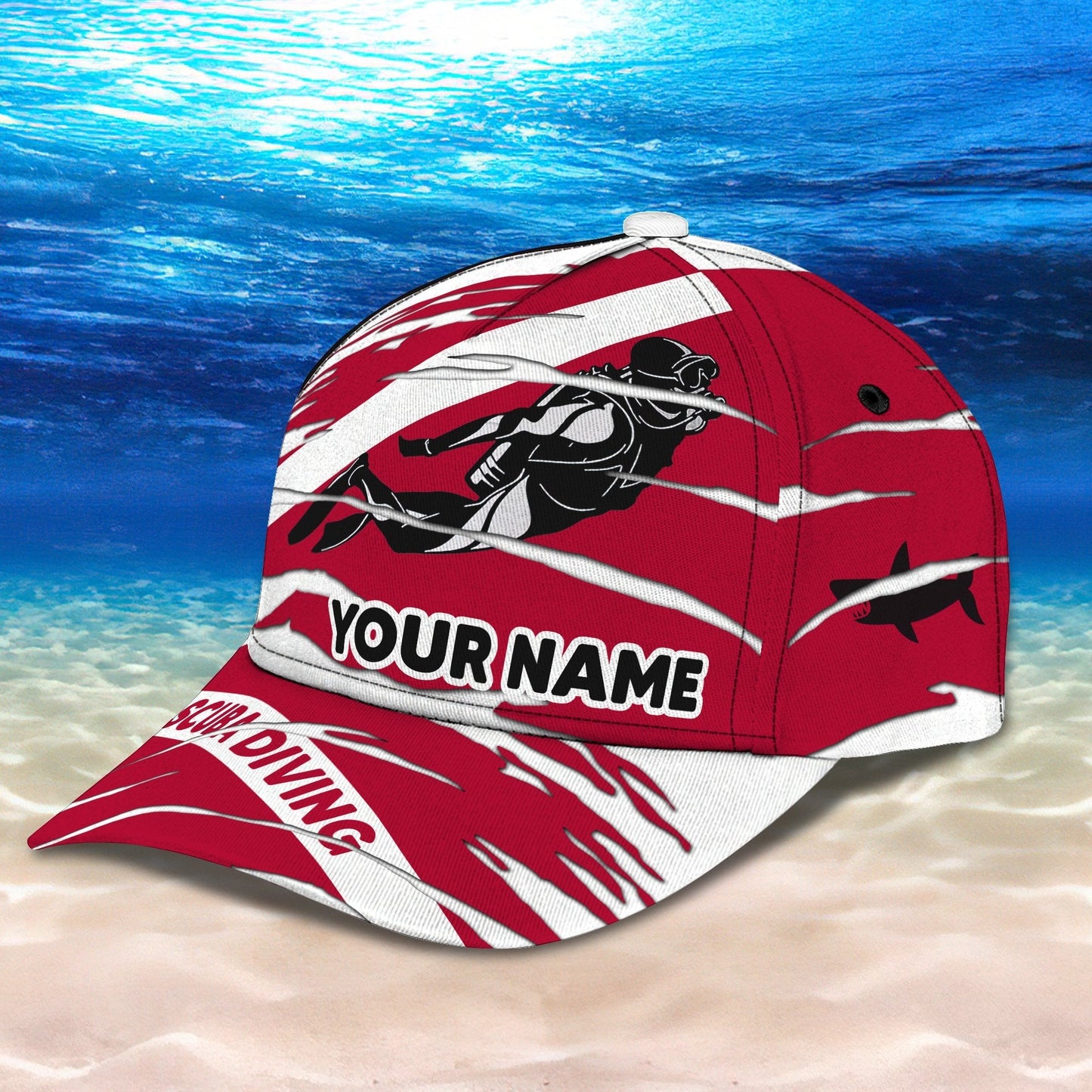 3D Classic Cap Scuba Diving 2 Personalized Name Cap Lasfour CA2315