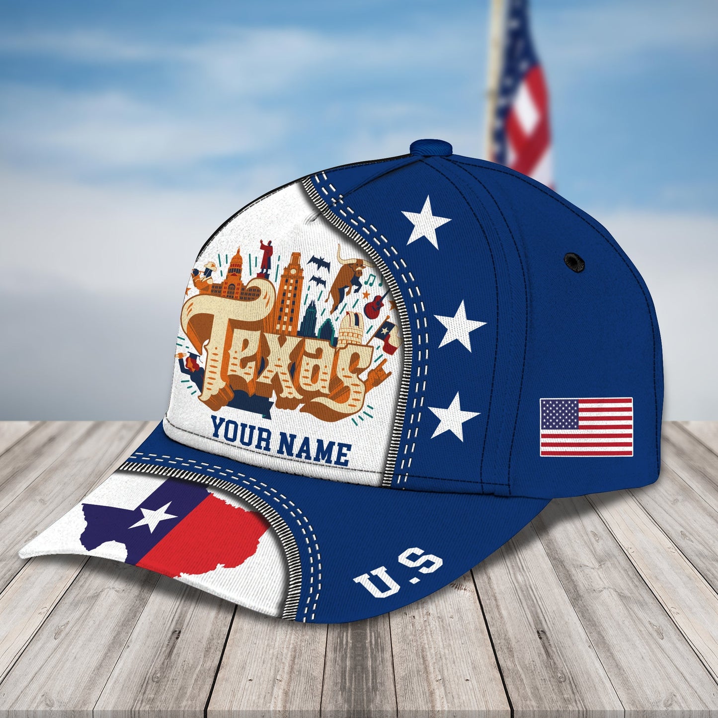 3D Classic Cap Texas World Personalized Name Cap Lasfour CA1472
