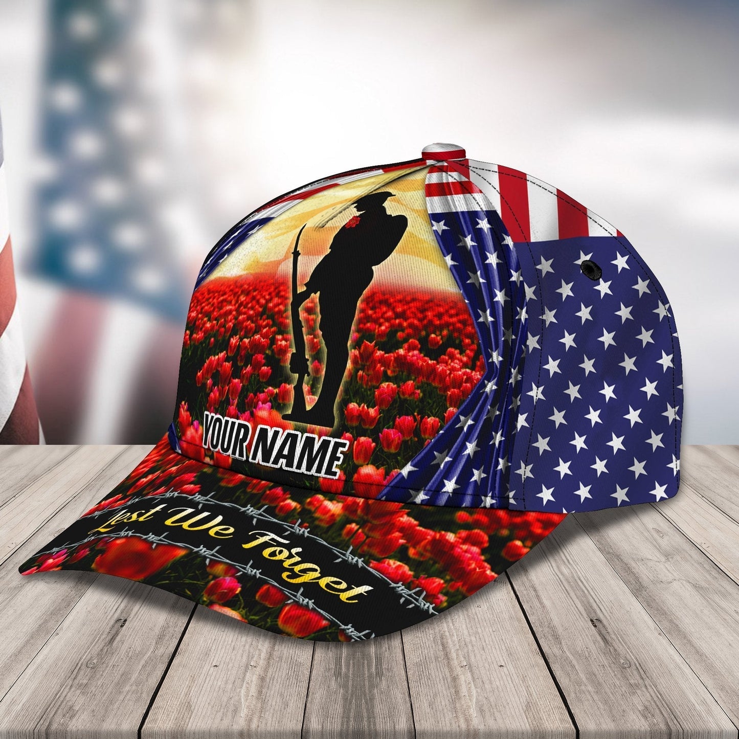 3D Classic Cap Lest We Forget Personalized Name Cap 435 Lasfour CA2044
