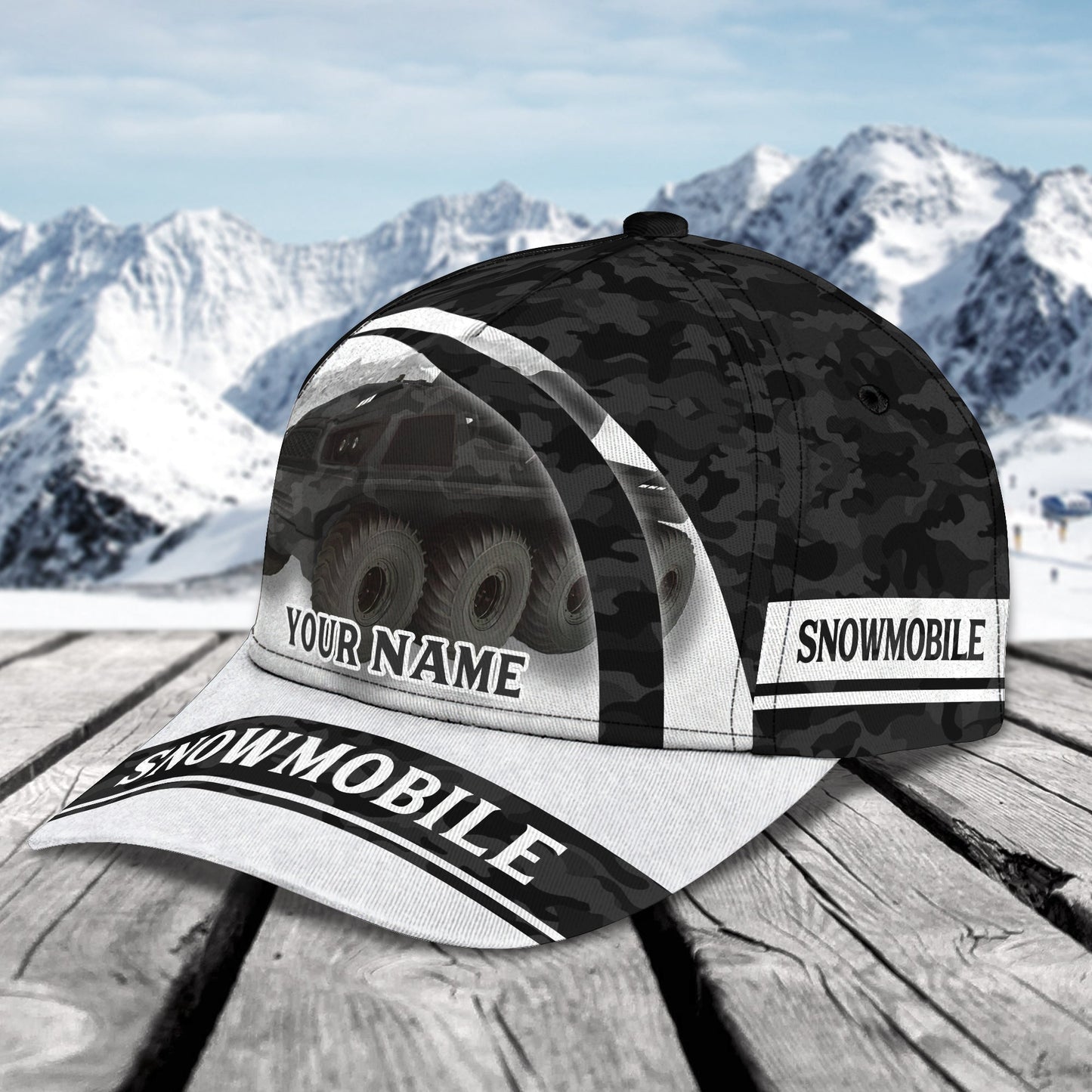 3D Classic Cap Camo Snowmobile Personalized Name Cap Lasfour CA2019