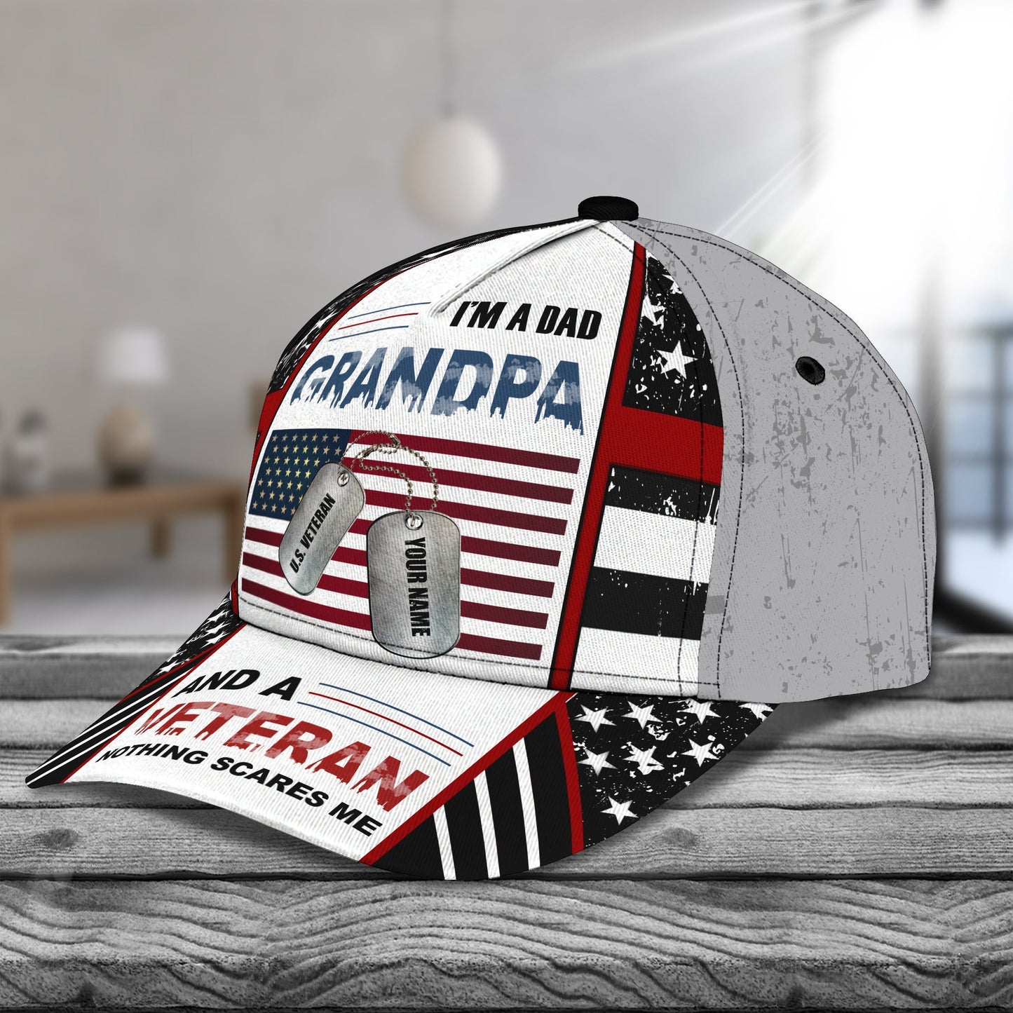 3D Classic Cap I'M A Dad Grandpa And A Veteran Personalized Name Cap Lasfour CA1810