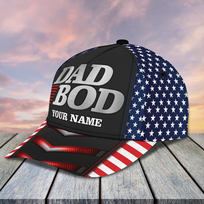 3D Classic Cap Dad Bod American Flag Personalized Name Cap Lasfour CA2150