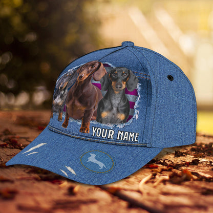 3D Classic Cap Dachshund Jean Personalized Name Cap Lasfour CA0859
