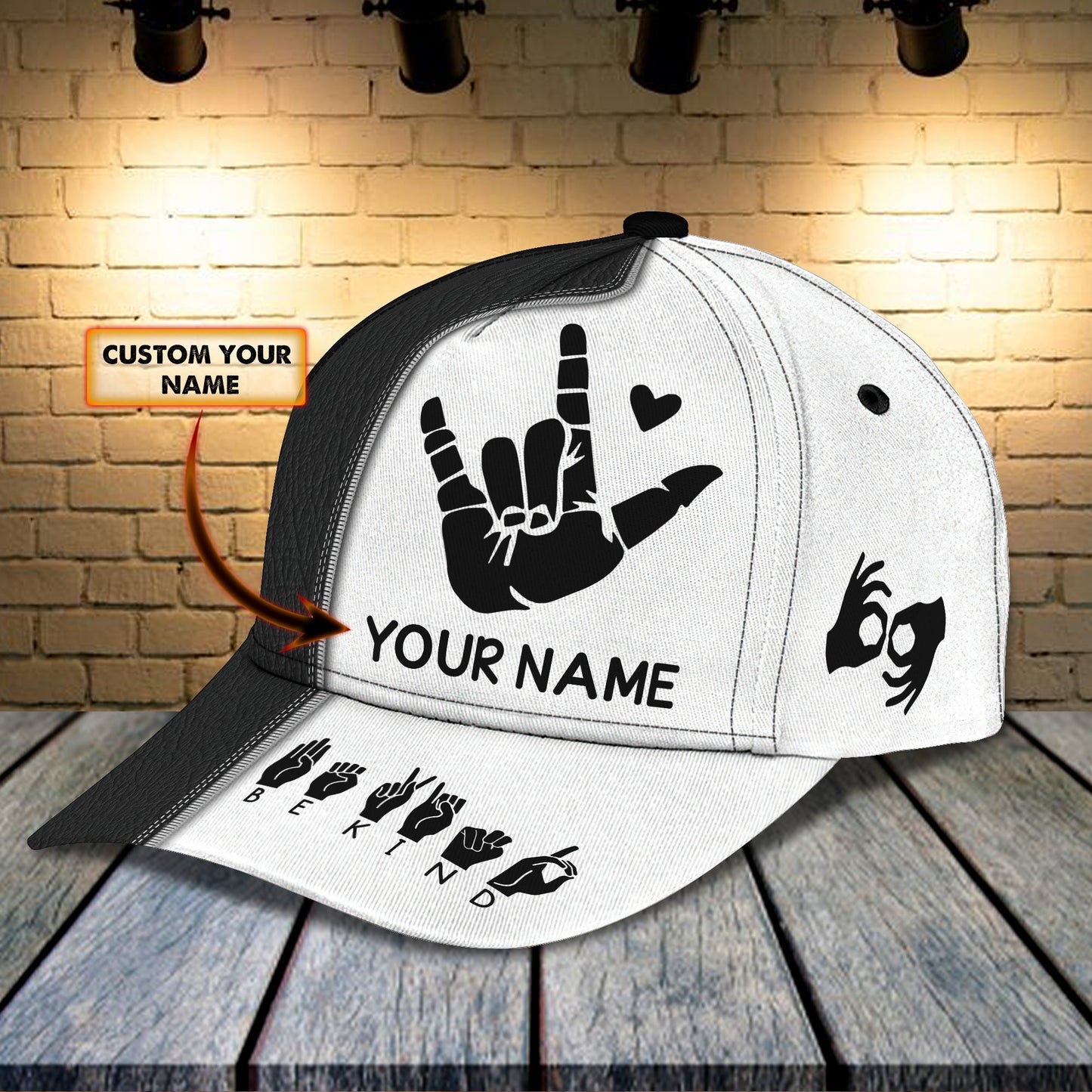 3D Classic Cap Sign Language Personalized Name Cap 01 Lasfour CA1243