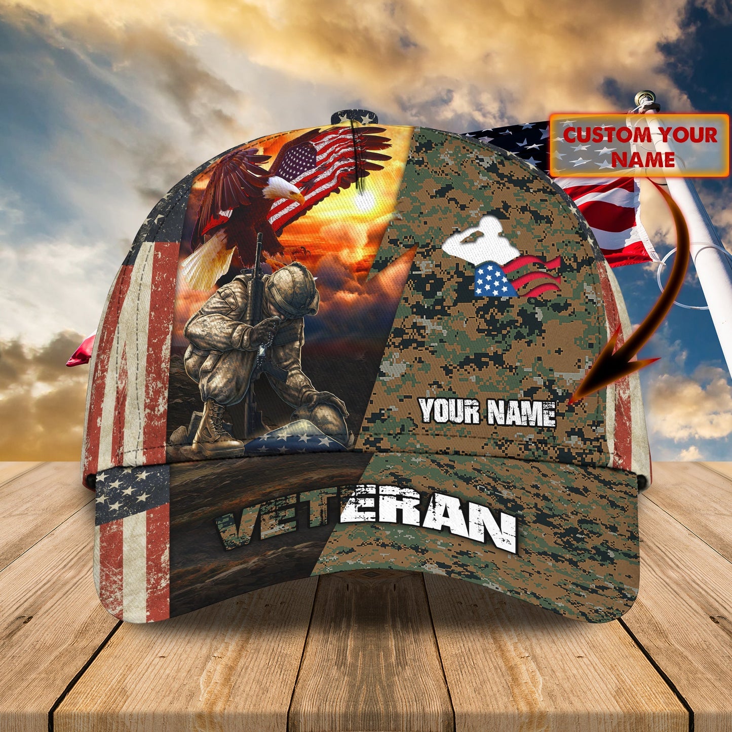 3D Classic Cap 10 Personalized Name Cap Veteran Lasfour CA0806