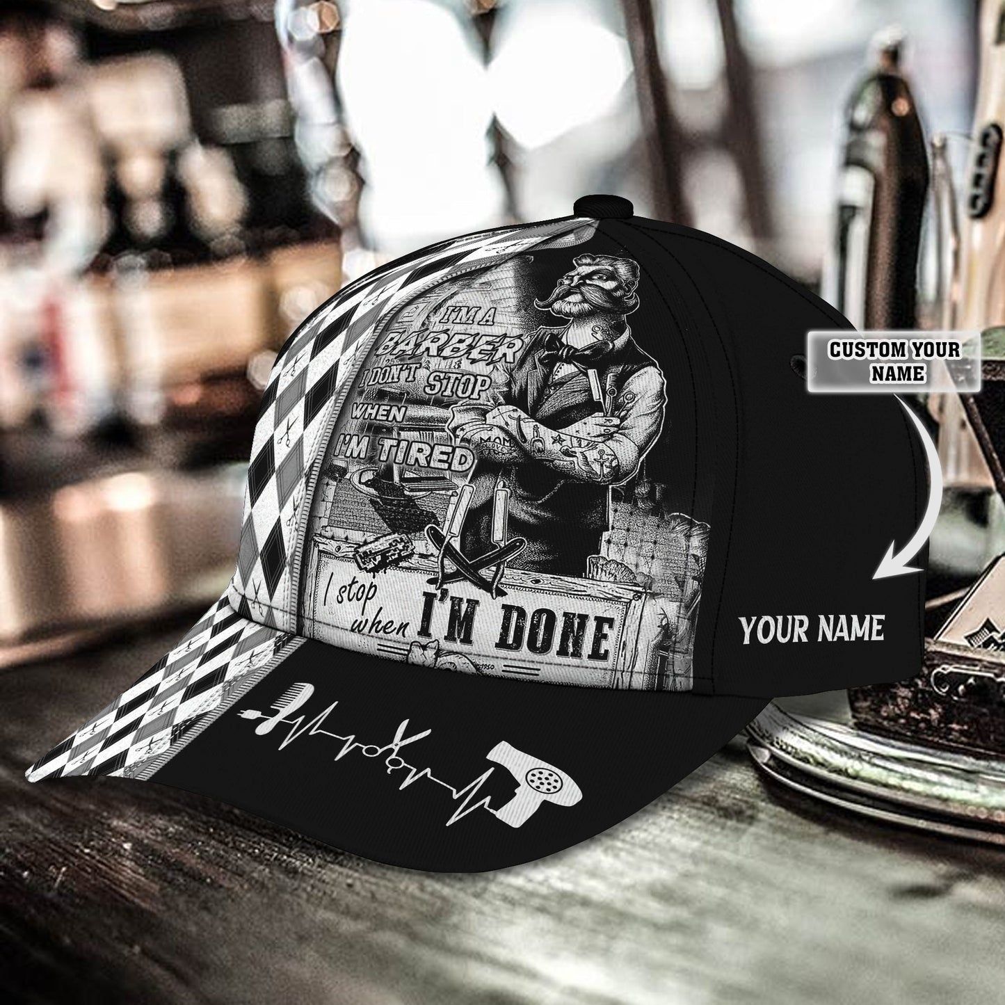 3D Classic Cap Barber Personalized Name Cap01 Lasfour CA1376