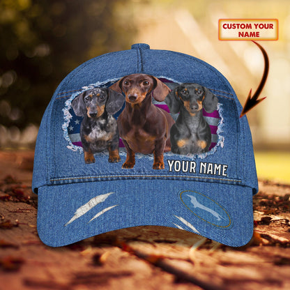 3D Classic Cap Dachshund Jean Personalized Name Cap Lasfour CA0859