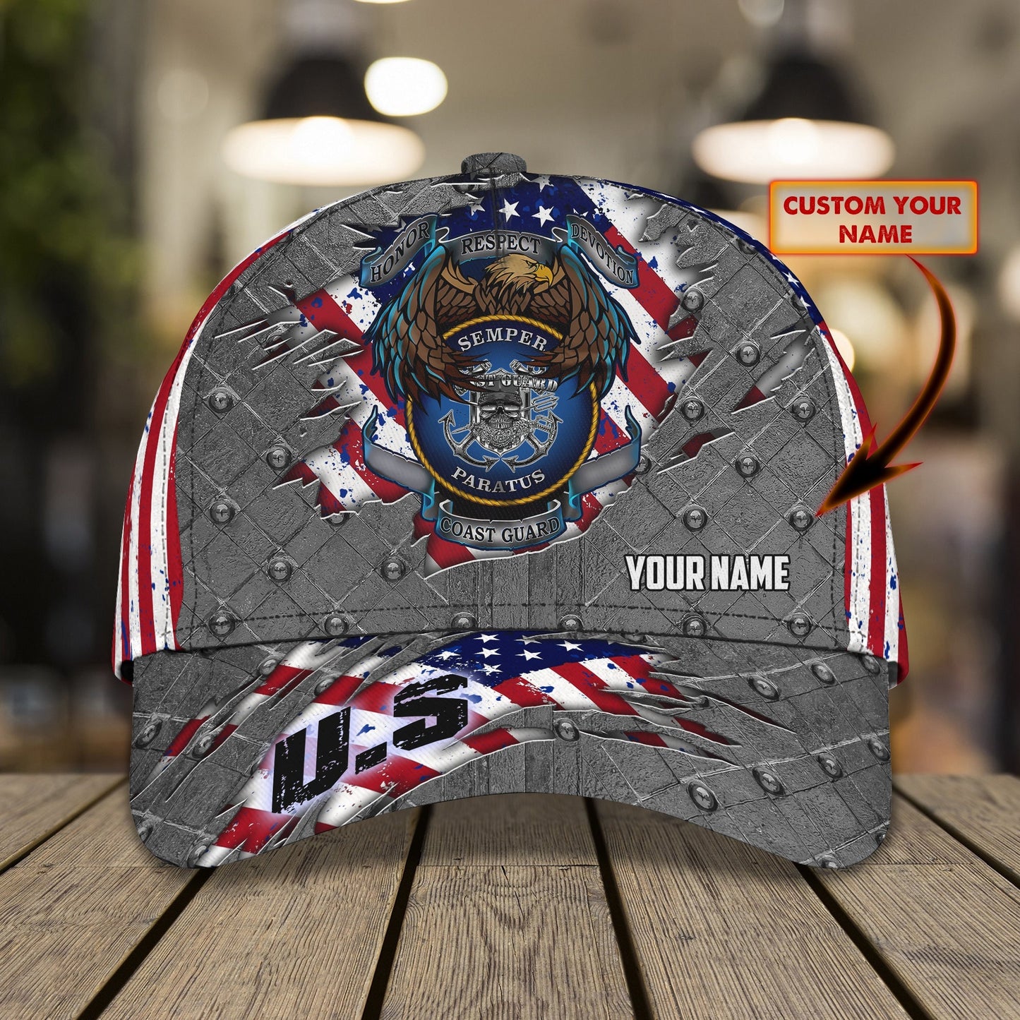3D Classic Cap Coast Guard Personalized Name Cap Lasfour CA1486