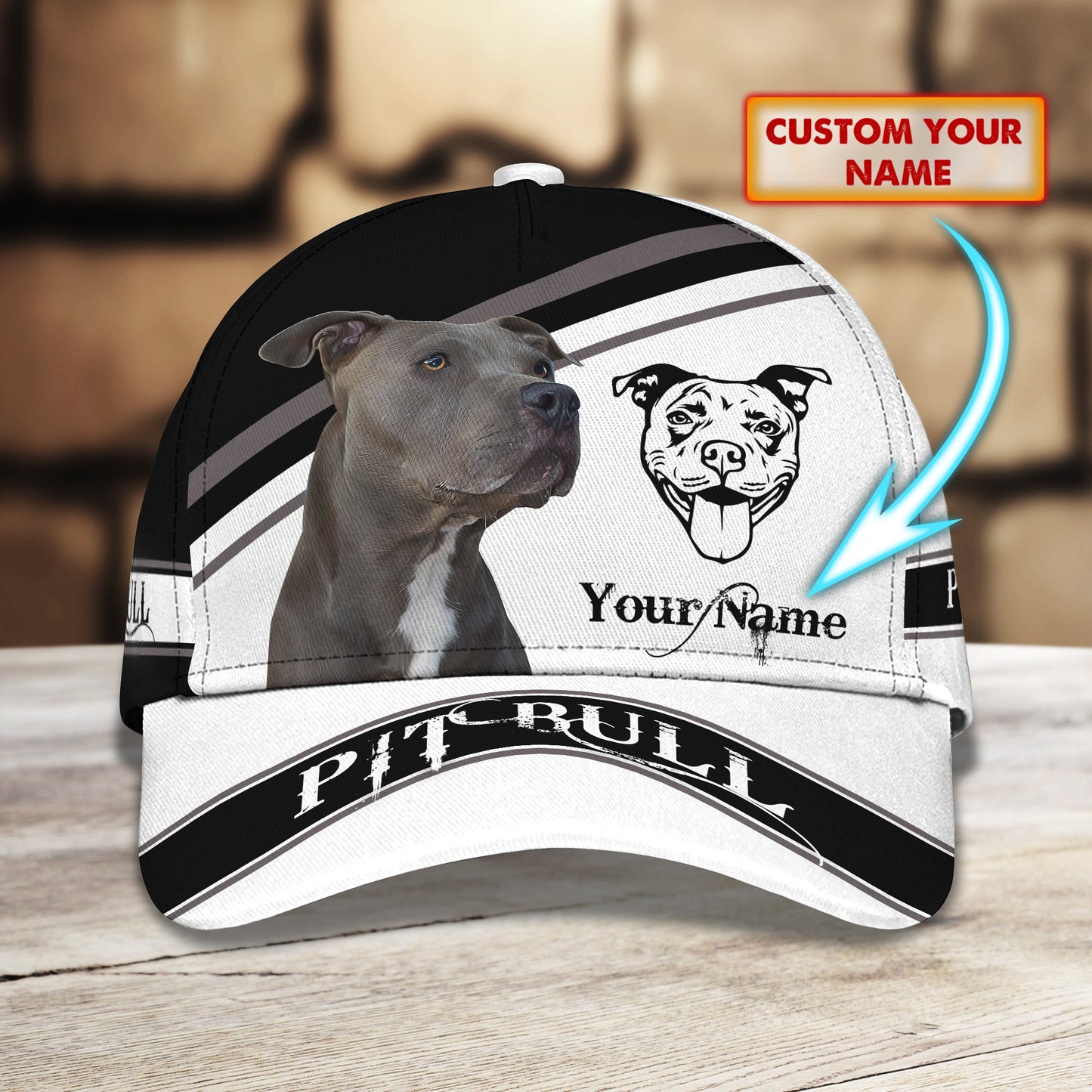 3D Classic Cap Pitbull Personalized Name Cap 01 Lasfour CA1483