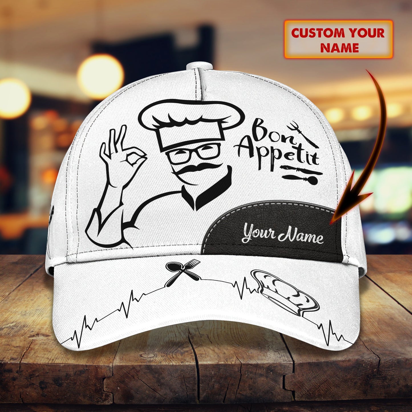 3D Classic Cap Bon Appetit Personalized Name Cap For Chef Lasfour CA0850