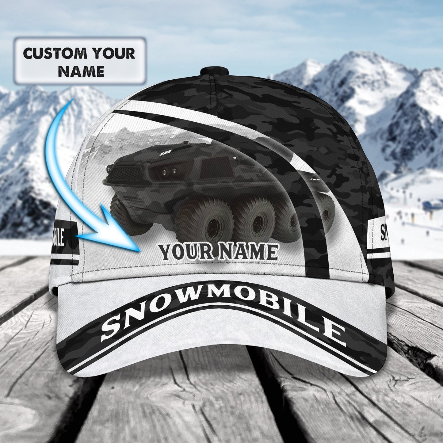 3D Classic Cap Camo Snowmobile Personalized Name Cap Lasfour CA2019