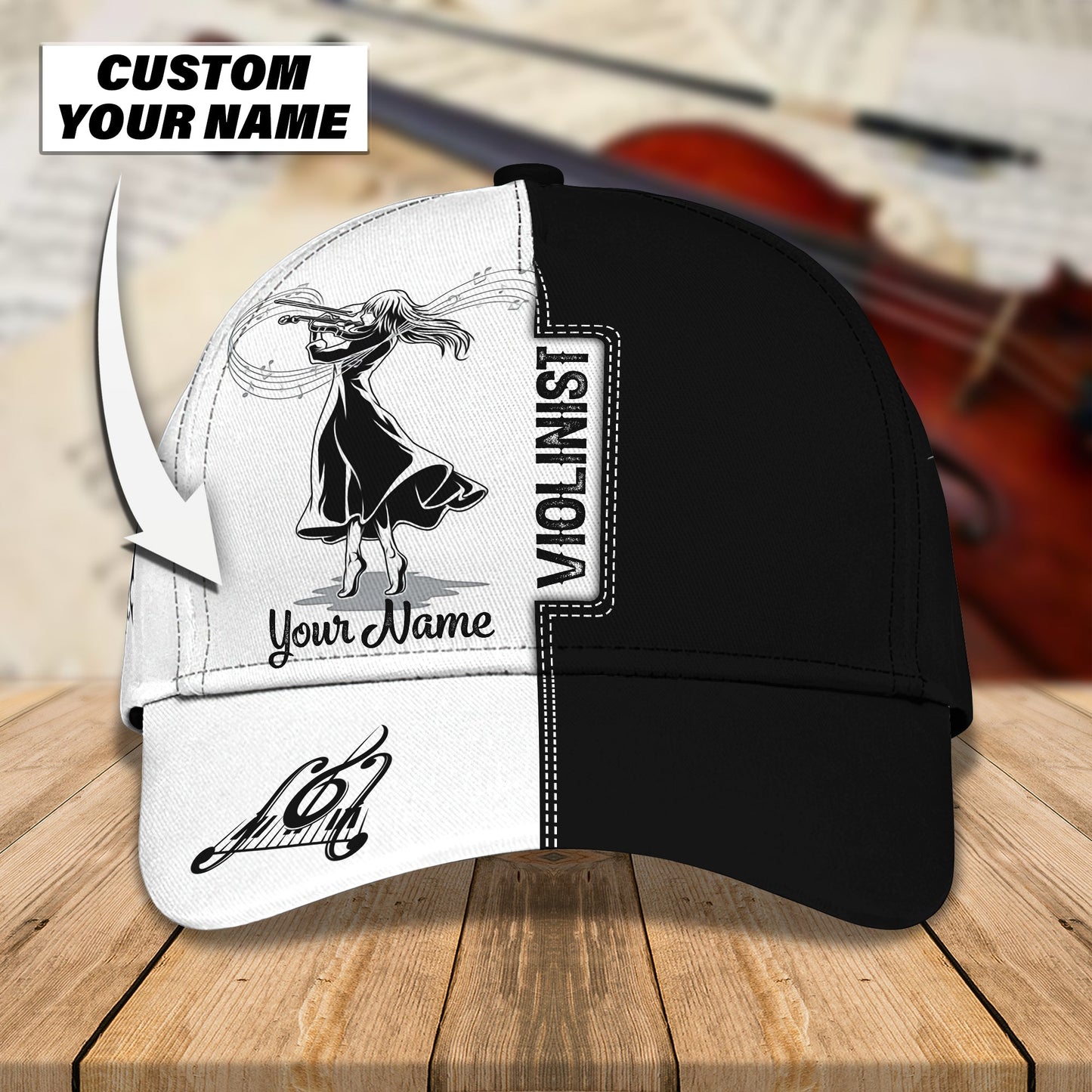 3D Classic Cap Violinist Personalized Name Cap Lasfour CA1198
