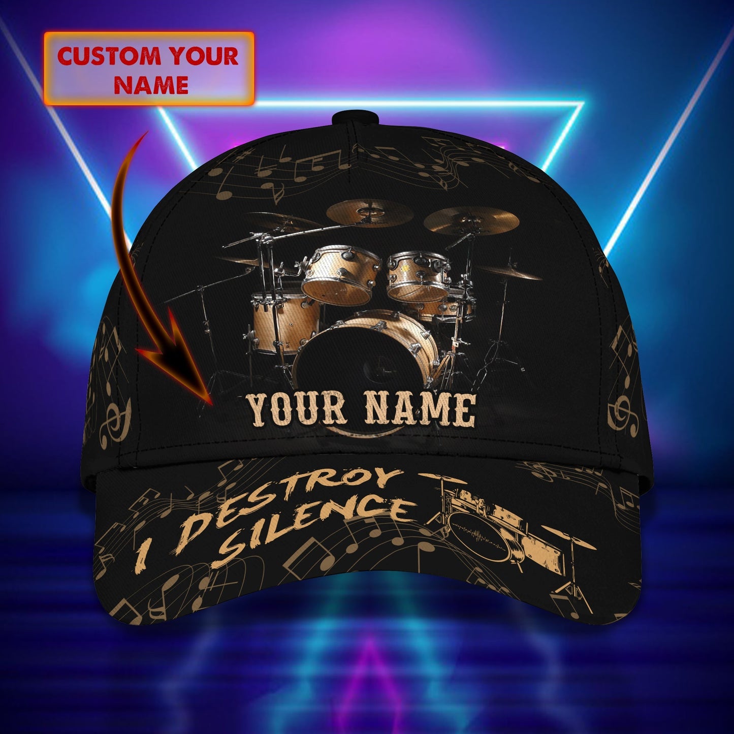 3D Classic Cap I Destroy Silence Drumer Personalized Name Cap 26 Lasfour CA2231