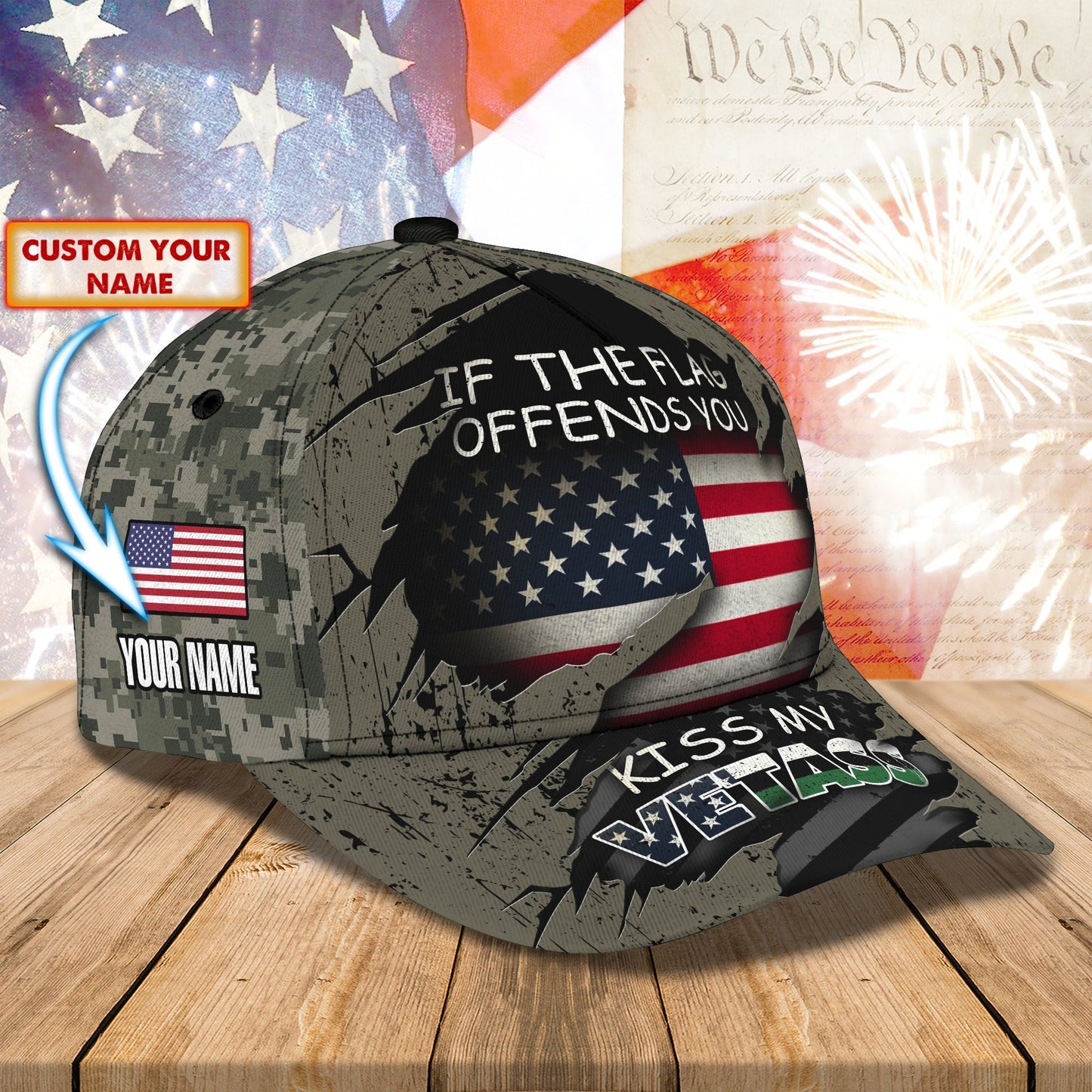 3D Classic Cap If The Flag Offends You, Kiss My Vetass Personalized Name Cap 50 Lasfour CA1258
