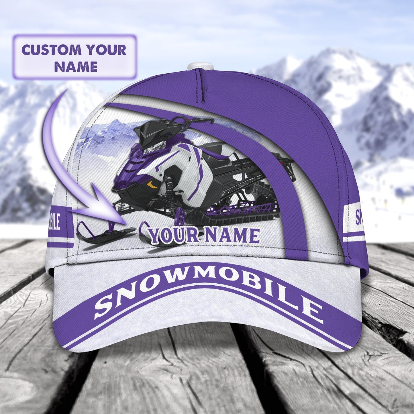 3D Classic Cap Switchback Snowmobile 144 Personalized Name Cap Lasfour CA2461