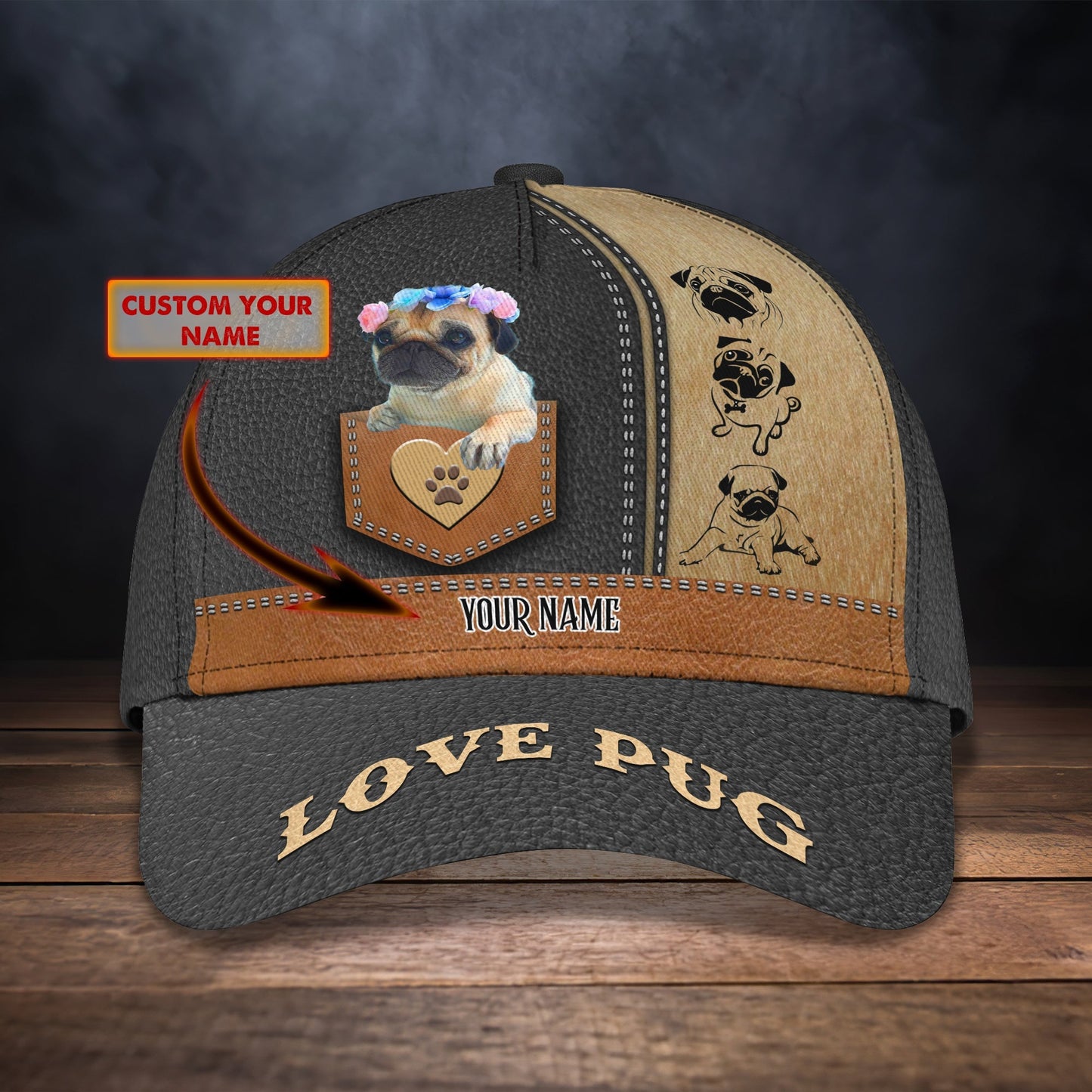 3D Classic Cap Super Pug 21 Custom Cap Lasfour CA0965