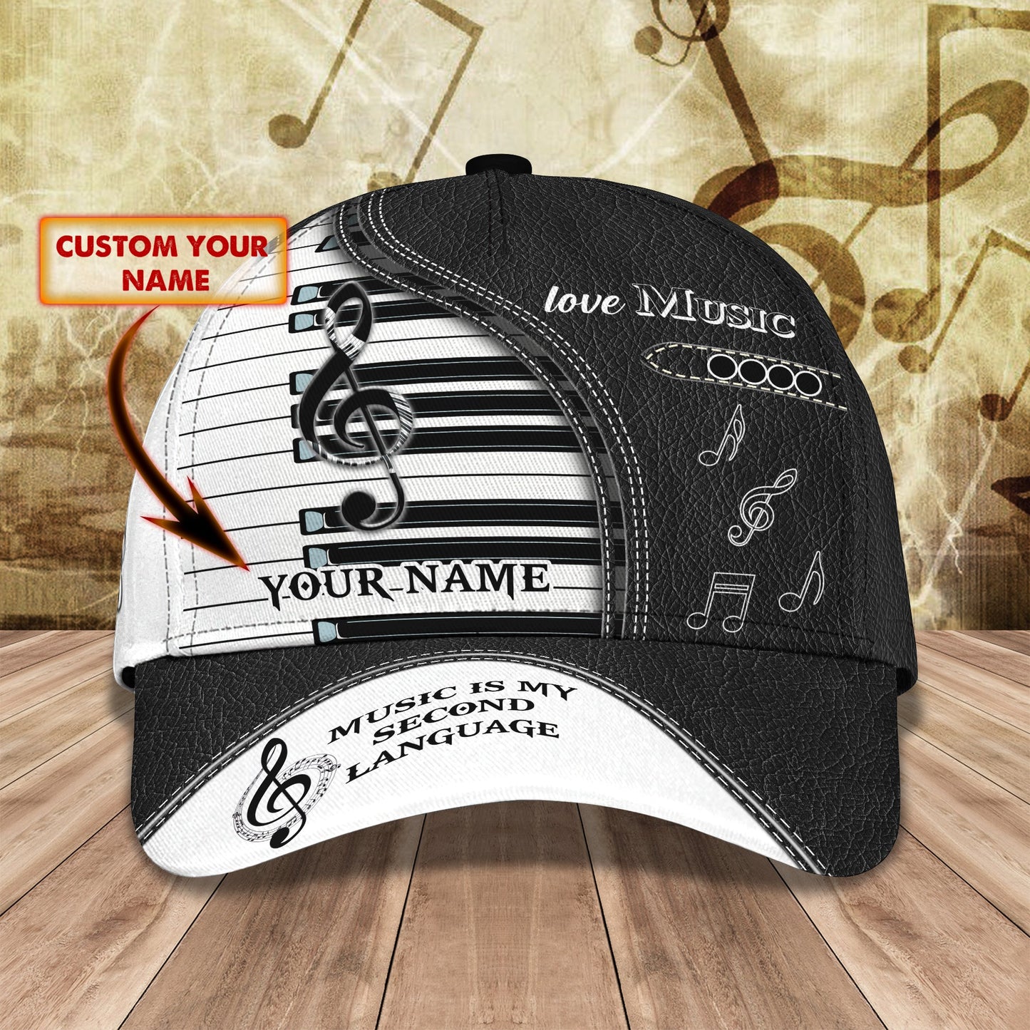 3D Classic Cap Love Music Personalize Name Cap Nama01 Lasfour CA1214