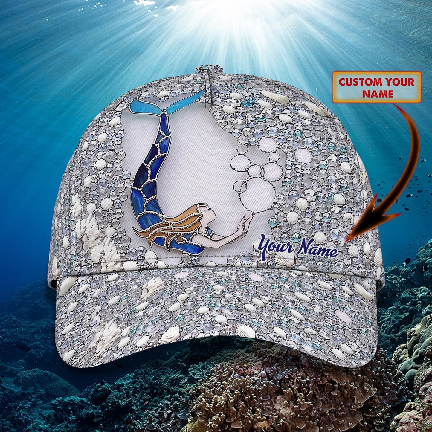 3D Classic Cap Mermaid 01 Personalized Name Cap Lasfour CA1381